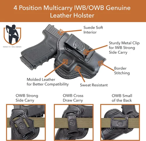 Vista 3 de Maxx Carry Funda de cuero de alta calidad OWB e IWB de 4 vías para pistola de marco J para los modelos S&W 442 y 642 Airweight 637, 638, 640 y otros