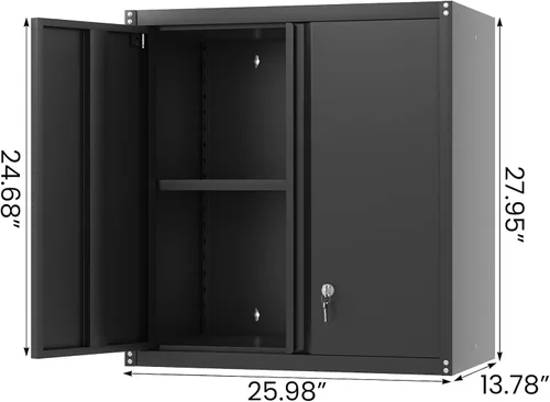 Vista 3 de Armarios de Pared para Garaje, Gabinete de Pared de Metal para Garaje con Puertas con Cerradura, Gabinete de Almacenamiento con Cerradura y Estante