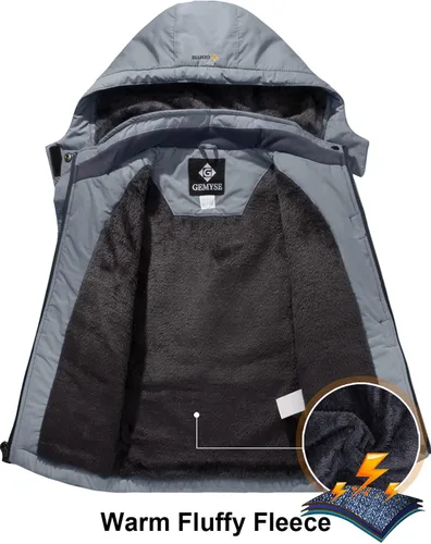 Vista 3 de GEMYSE Chaqueta de esquí impermeable para niño con capucha y forro polar resistente al viento