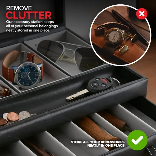 Vista 5 de Stock Your Home Bandeja valet para hombre, joyero para hombre, organizador y almacenamiento de mesita de noche, organizador de mesita de noche, caja