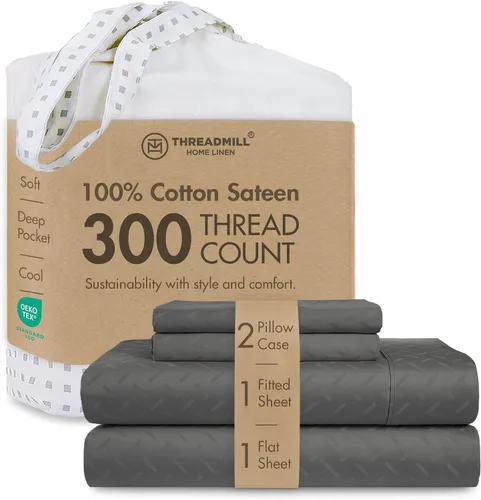 Vista 50 de Threadmill Juego de sábanas de algodón Twin Sábanas 100% algodón para cama tamaño Twin Juego de sábanas de satén jacquard damasco con bolsillo