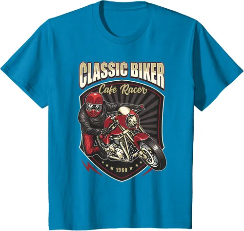 Vista 51 de Camiseta de motocicleta clásica Biker Cafe Racer para hombre, Negro, S