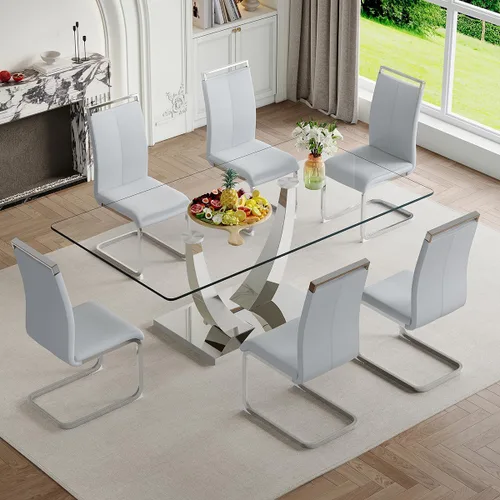 Vista 28 de Mesa de comedor moderna para mesa de comedor de mármol sintético de 4/6, 63 pulgadas, mesa de cocina rectangular, mesa de cocina y comedor de fácil