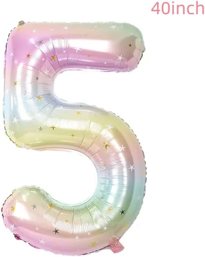 Vista 2 de Globos grandes de 40 pulgadas, diseño de cielo estrellado número 5, globos de mariposa, globos gigantes de helio de Mylar con números 5, suministros