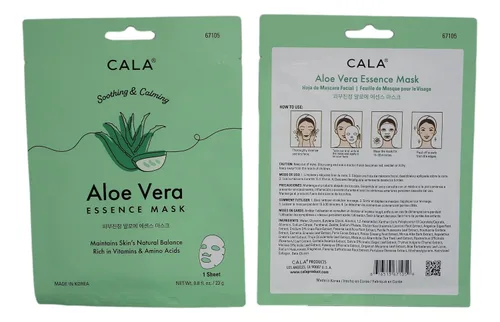 Vista 3 de Cala Mascarillas faciales con esencia de aloe vera (paquete de 5) – Hojas de mascarilla ultrafinas con extractos de plantas + aminoácidos