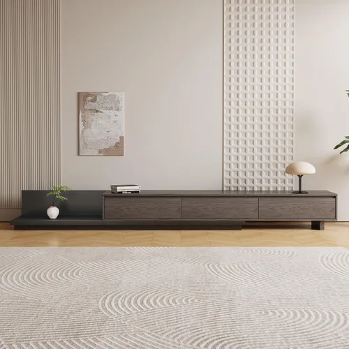 Vista 4 de Mid-Century - Mueble de TV extensible moderno con 3 cajones, centro de entretenimiento ajustable de 78.7 a 130 pulgadas, soporte de TV para sala