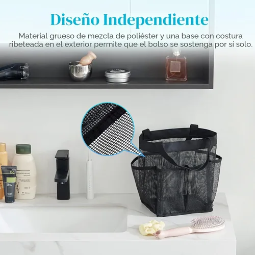 Vista 3 de Lifewit Organizador de ducha de malla portátil para dormitorio universitario con 7 bolsillos, cesta organizadora colgante independiente, bolsa