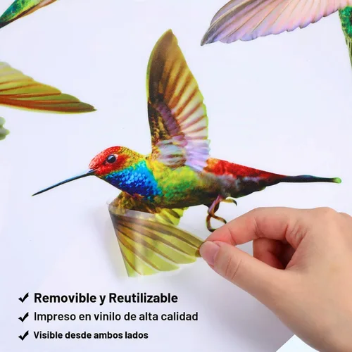 Vista 3 de Blulu 6 piezas de calcomanías de ventana de colibrí de gran tamaño, calcomanías anticolisión para evitar golpes de pájaros en el vidrio