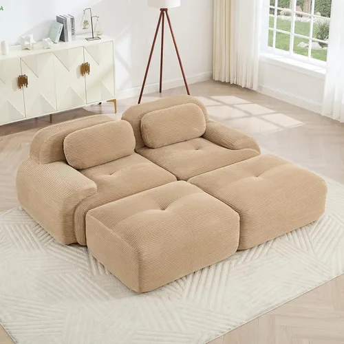 Vista 29 de Sofá moderno comprimido sin armazón de 116", sofás seccionales de 3 plazas para sala de estar, sofá seccional modular de pana verde nube, espuma