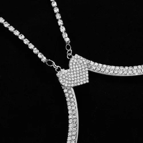Vista 7 de Soporte de pecho con diamantes de imitación, cadena para el cuerpo, cadena para el cuerpo, cadena de corazón, bikini para mujer