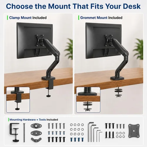 Vista 8 de Brazo de monitor de computadora individual con 2 puertos USB altura ajustable soporte universal LCD soporte sentado de pie escritorio accesorio