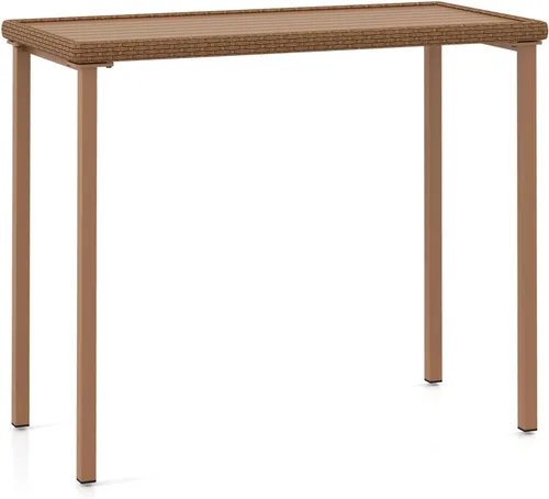Vista 8 de Tangkula Mesa de bar para patio, marco de metal rectangular resistente, mesa de altura de mostrador de 48 pulgadas, para patio trasero, piscina