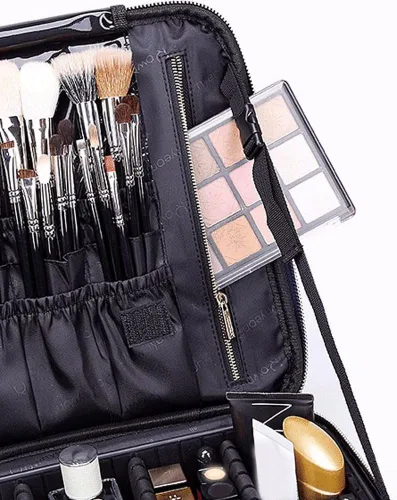 Vista 6 de Estuche portátil profesional para organizar maquillaje, de goma EVA, de ROWNYEON, L, Negro