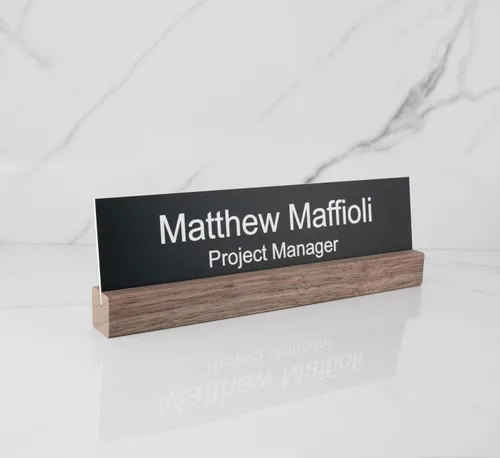 Vista 6 de Placa personalizada nombre de oficina con soporte para pared o computadora, 2 x 8, personalizada