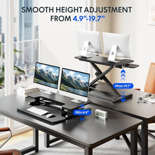Vista 4 de FLEXISPOT Convertidor eléctrico de escritorio de pie de 32 pulgadas, elevador de escritorio motorizado para sentarse a pie, monitor de escritorio
