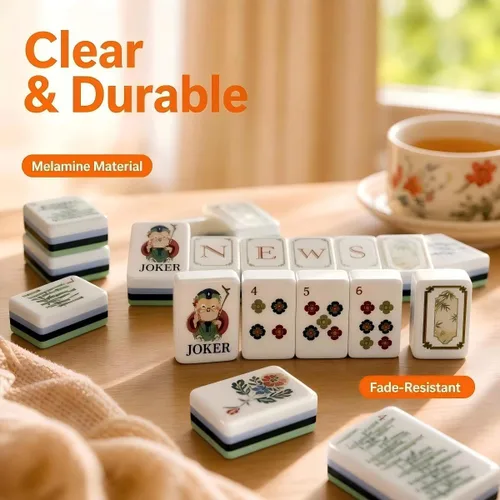 Vista 7 de American Mahjong Set, 160 piezas de 4 capas de acrílico Mahjong Verde claro