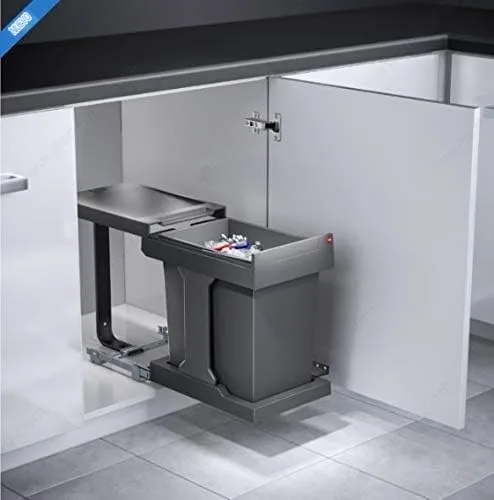 Vista 2 de Hafele Solo 502.43.300 (nueva versión) - Bote de basura extraíble con tapa, Hailo Easy Cargo, 20 litros (5.28 galones), capacidad de 21 cuartos