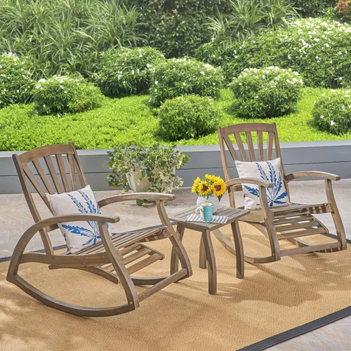 Vista 2 de GDFStudio Sunview - Sillones reclinables con mesa auxiliar para porche y patio Madera de acacia Acabado gris