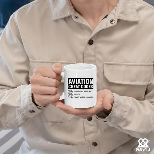 Vista 4 de Panvola Aviation Cheat Codes Pilot Airplane Aerospace Student Coffee Taza de cerámica (11 oz)