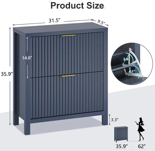 Vista 2 de YOMILUVE Zapatero de almacenamiento para entrada, zapatero acanalado con 2 cajones abatibles, estante oculto para zapatos, organizador de zapatos