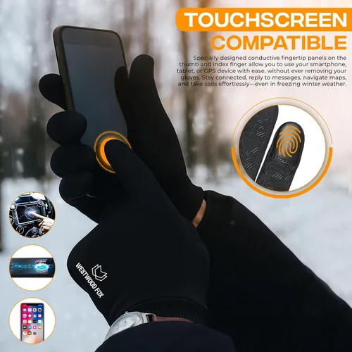 Vista 3 de WESTWOOD FOX Guantes de invierno para pantalla táctil, ligeramente impermeables, térmicos, cálidos, antideslizantes, para correr, ciclismo