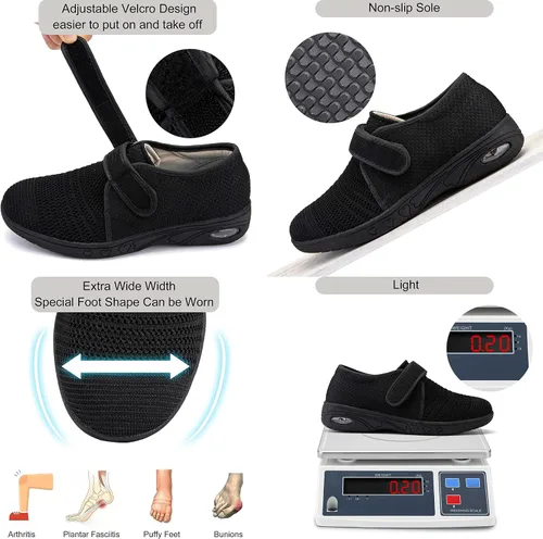 Vista 5 de youyun Zapatos para diabéticos para mujer de ancho X-ancho para mujeres mayores, cierre ajustable, transpirables, ligeros, antideslizantes para pies