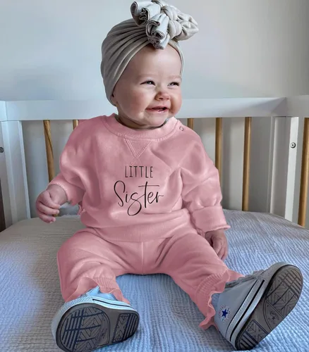 Vista 2 de Conjunto de ropa de bebé para niña, para hermana pequeña, color liso, suéter para otoño e invierno