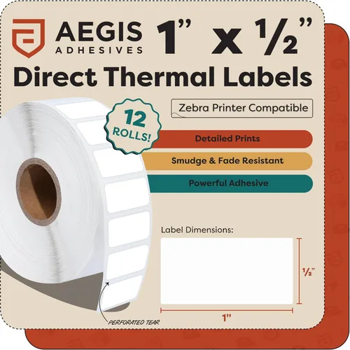 Vista 2 de Aegis Adhesives - Etiquetas térmicas directas de 1 pulgada x ½ pulgada para etiquetas de precio pequeño, dirección de devolución, carpeta