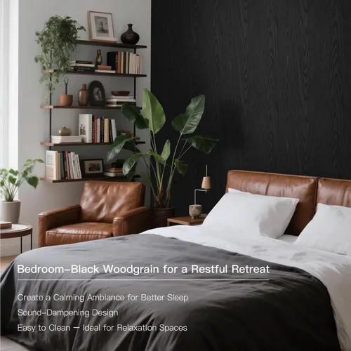 Vista 7 de Ismoon Papel tapiz de contacto negro para despegar y pegar, papel de contacto de grano de madera de 17.5 x 118 pulgadas, papel de contacto