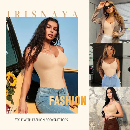 Vista 5 de Irisnaya Body adelgazante para mujer, moldeador de abdomen, tirantes delgados, camisola, leotardos, bodycon