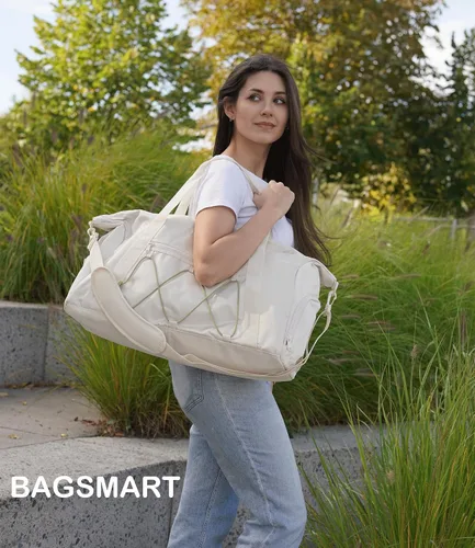 Vista 2 de BAGSMART - Bolsa de gimnasio para hombres y mujeres, bolsa de viaje deportiva con compartimento para zapatos y bolsillo húmedo, bolsa de lona