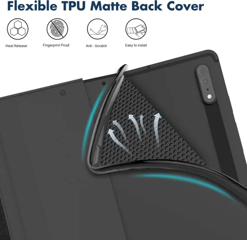 Vista 7 de Dteck Funda para Galaxy Tab S9 Plus/S8 Plus/S7 FE/S7 Plus de 12.4 pulgadas, función de reposo/activación automática de piel sintética con soporte