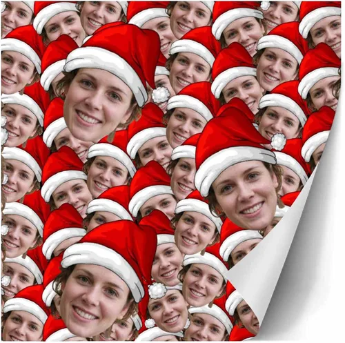 Vista 3 de Papel de regalo personalizado con fotografía, “Merry Christmas” con sombrero de Navidad, papel de regalo personalizado “Happy Birthdays” con nombre