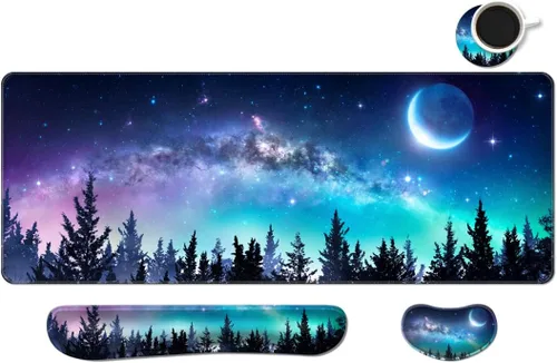 Vista 18 de Alfombrilla de escritorio, alfombrilla de mouse grande para juegos con reposamuñecas, 4 en 1 XXL, reposamuñecas para teclado, soporte de muñeca