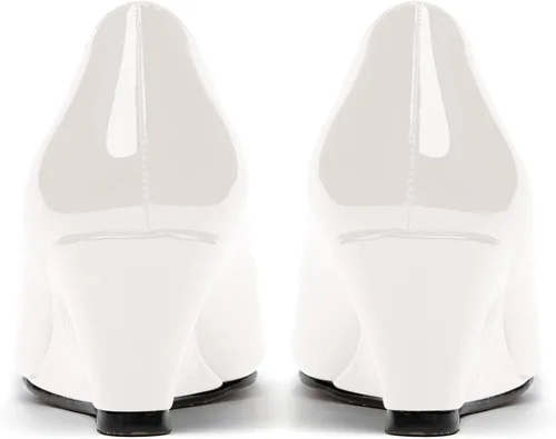 Vista 4 de WAYDERNS Zapatos de tacón bajo con cuña de charol y puntera abierta para mujer de 2 pulgadas