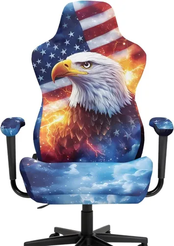 Vista 2 de Bald Eagle Gaming Protector for Students American Flag Stretchy Armrest Covers Patriotic Ergonomic Office Cover Dustproof Home & Dorm Room Decor