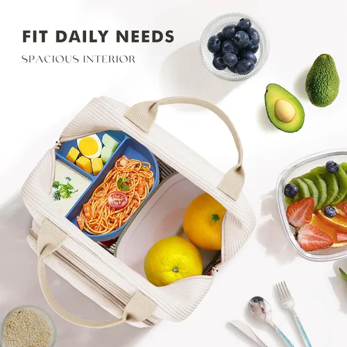 Vista 4 de HOMESPON Bolsa de Almuerzo para Mujeres Hombres Adultos con Bolsillo Frontal Bonita Pana Aislada Bolsa de Almuerzo Tote Gran Capacidad Caja