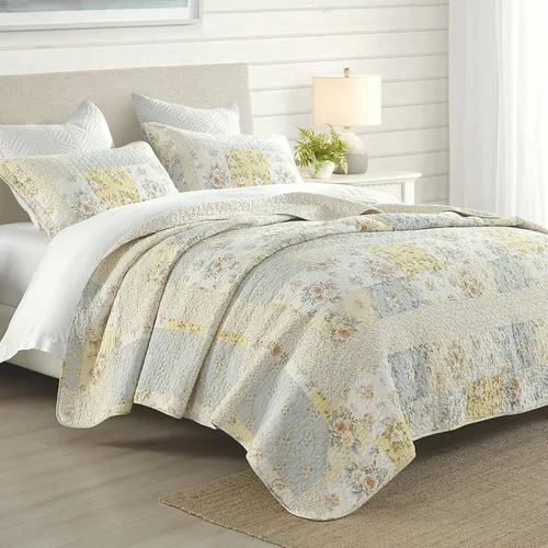Vista 10 de Colcha extragrande de 100 % algodón, 120 x 120, estampado floral beige