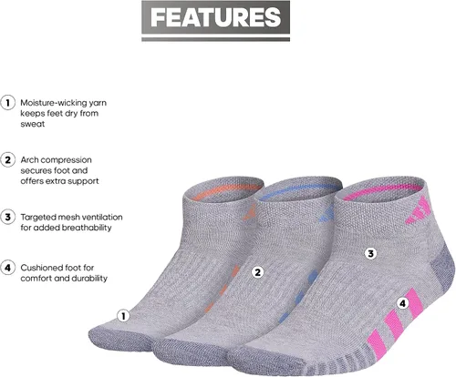 Vista 2 de adidas Womens Cushioned Low Cut Socks (3-Pair) with Arch Compression