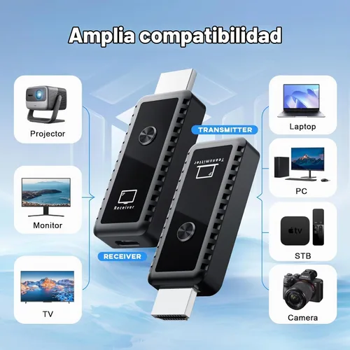 Vista 5 de Transmisor y receptor HDMI inalámbrico 4K, 2.4/5GHz 1080P Kit extensor inalámbrico portátil HDMI adaptador para transmisión de video y audio a