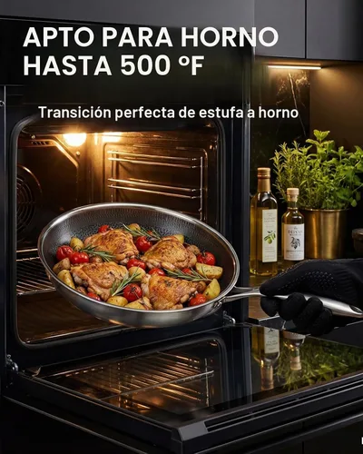 Vista 6 de Sartén antiadherente de 8 pulgadas con tapa, sartén híbrida antiadherente de acero inoxidable con mango de enfriamiento permanente, sin PFOA,
