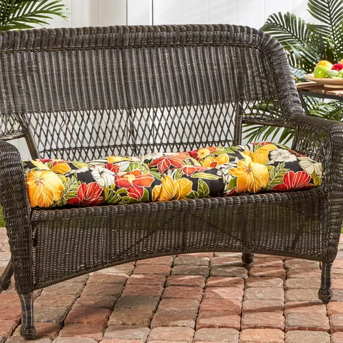 Vista 2 de South Pine Porch Cojín para columpio/banco de 44 x 17 pulgadas, para exteriores, diseño floral negro Aloha
