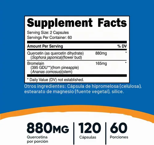 Vista 2 de Nutricost Quercetina con bromelina, 880 mg de quercetina, 120 cápsulas, 60 Serv