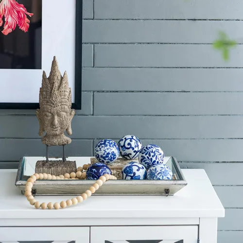 Vista 5 de A&B Home - Orbes decorativos orientales azules y blancos de 3 pulgadas para tazones, jarrones, centro de mesa, decoración de mesa, juego de 6 bolas