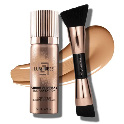 Vista 9 de LUMINESS Kit de aerosol de maquillaje con brocha de aire y brocha suave de seda – Base de maquillaje de cobertura total y brocha de doble cara
