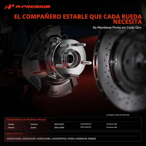 Vista 2 de A-Premium 2 rodamientos de rueda delantera y conjunto de cubo con 5 lengüetas compatibles con Nissan Murano 2003-2007, Quest 2004-2009