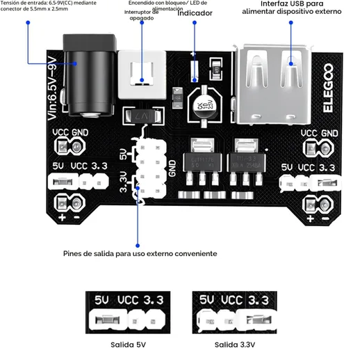 Vista 2 de ELEGOO Kit de diversión electrónica mejorada con módulo de fuente de alimentación, cable de puente, potenciómetro de precisión, placa de prueba