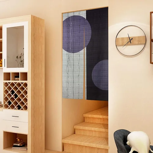 Vista 4 de LIGICKY Cortina japonesa Noren para puerta, diseño de círculo, estampado, para decoración del hogar, 33.5 x 59 pulgadas
