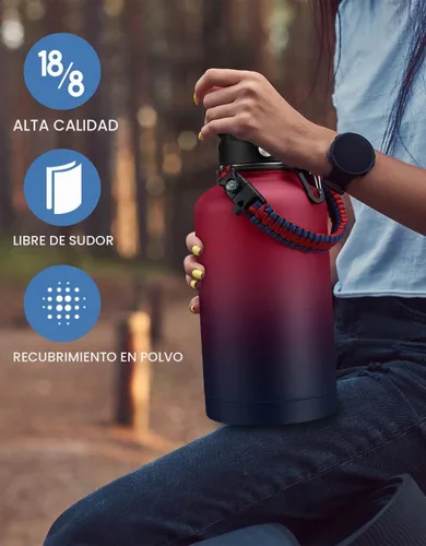 Vista 8 de Botella de agua de medio galón con pajilla, mango de paracaídas, popote y tapa flexible, mantiene el hielo frío-48 horas y caliente-24 horas, jarra