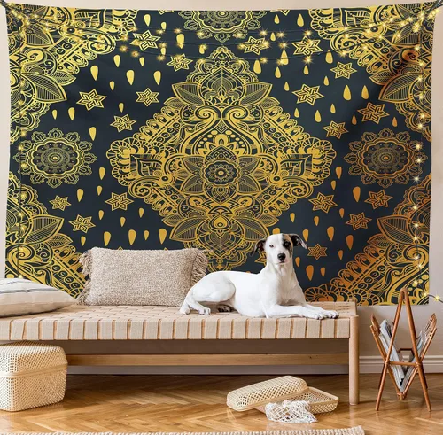 Vista 36 de Ambesonne Tapiz verde, fases lunares alrededor de un árbol de la vida, impresión de diseño bohemio de astrología nocturna, decoración de tela